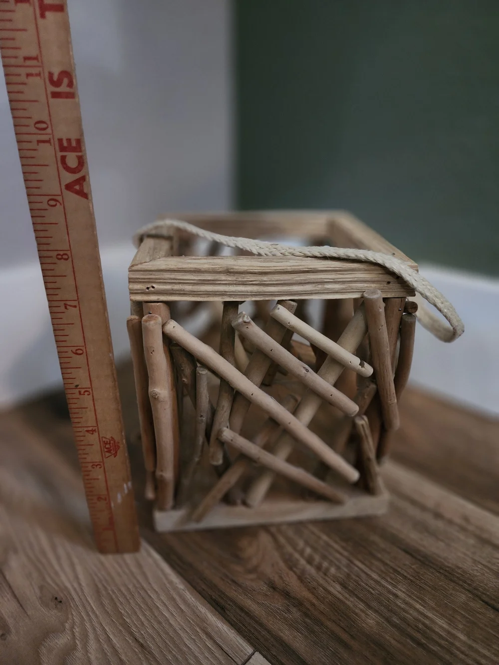 Rustic Natural Wood Lantern with Rope Handle - Home Accents